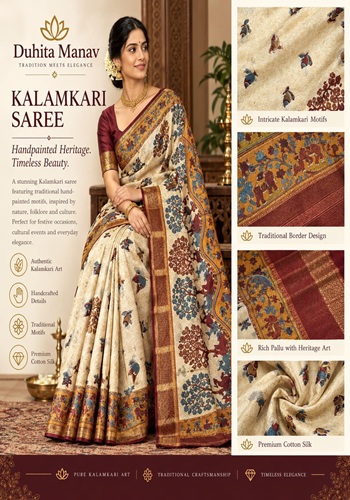 Kalamkari Cotton Silk Saree – Handpainted Heritage
