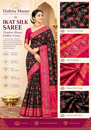 Ikat Silk Saree – Vibrant Heritage Weave
