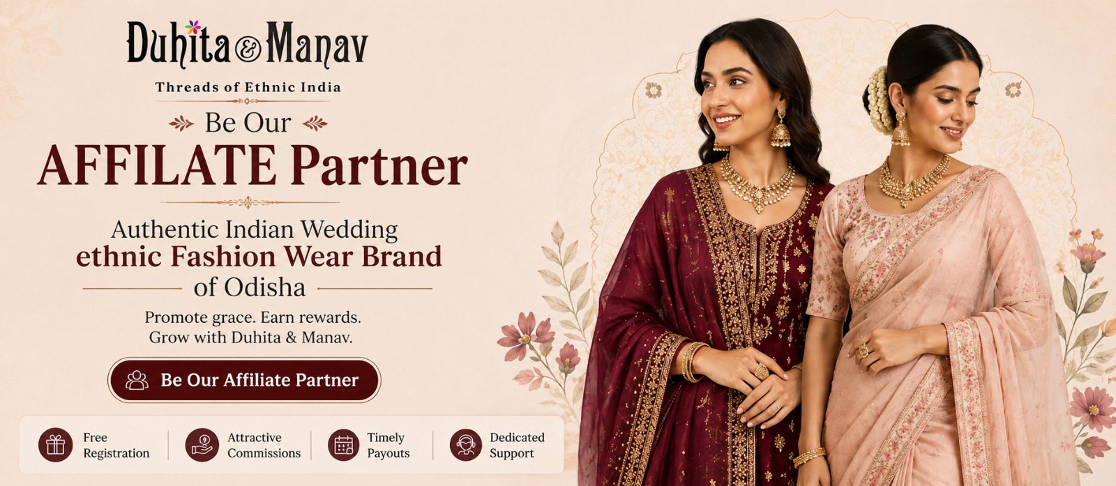 Be Our Affiliate Partner - Authentic Indian Wedding Ethnic Fashion Wear Brand of Odisha - Promote grace, earn rewards and grow with Duhita & Manav